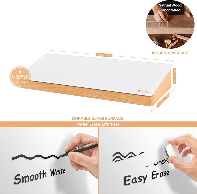 YEOUX Glass Desktop Whiteboard with Wood Organizer for Small Office Accessories, Aesthetic Desk Dry Erase White Board with Drawer for Home Office Cubicle, Marker & Eraser Included, - Image 5